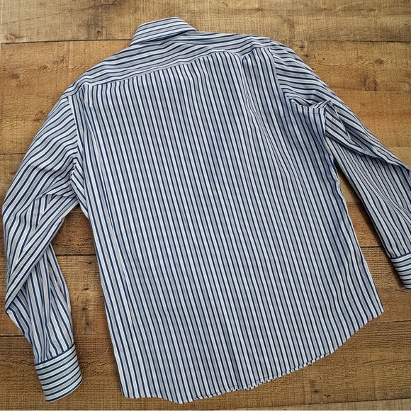 HUGO BOSS Striped Button Down Shirt Regular Fit Two Ply Blue White Size 42 - Picture 5 of 8